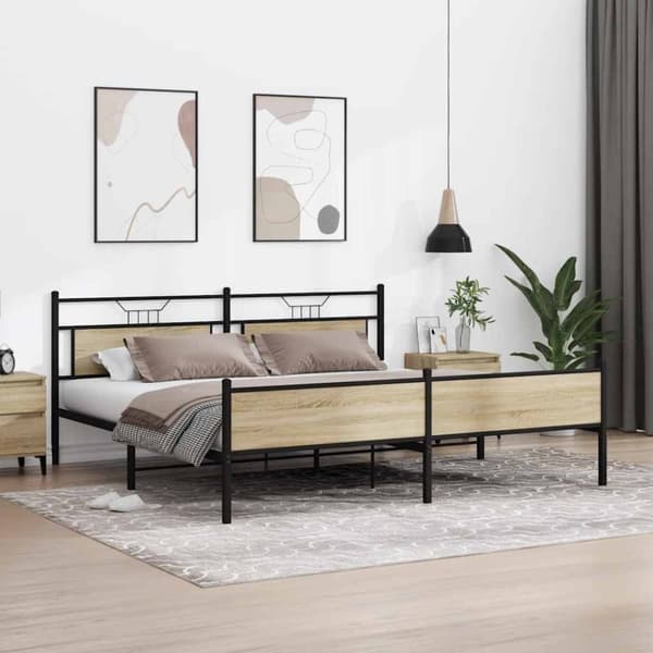 vidaXL Sengeramme i metall uten madrass sonoma eik 193x203 cm
