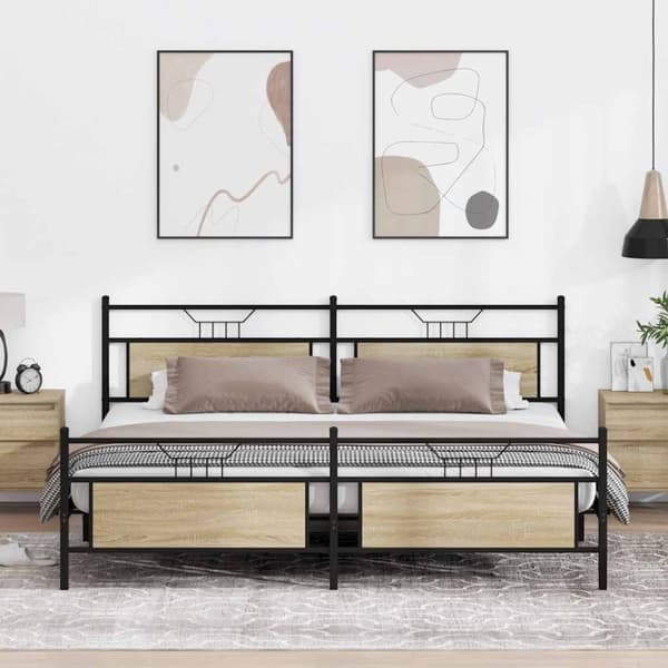 vidaXL Sengeramme i metall uten madrass sonoma eik 193x203 cm