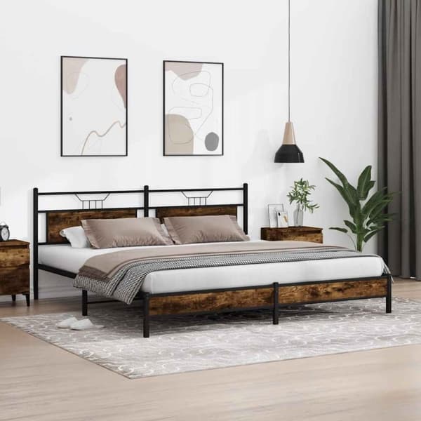 vidaXL Sengeramme i metall uten madrass røkt eik 193x203 cm