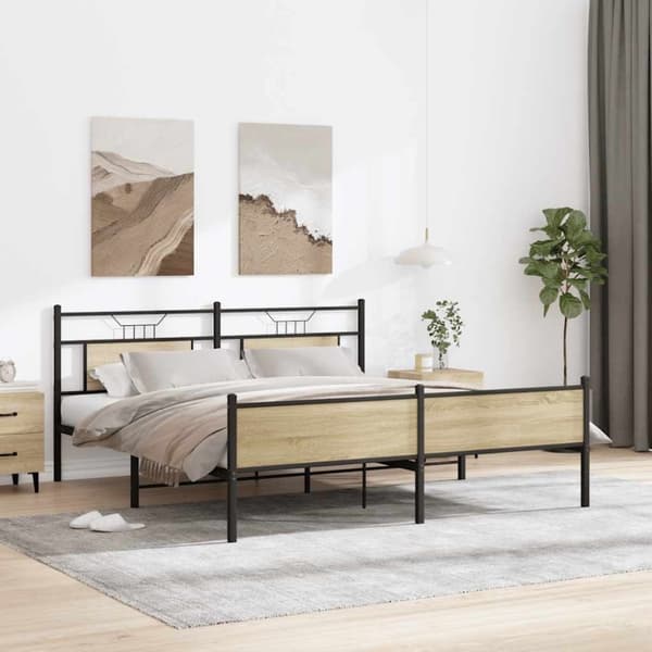 vidaXL Metallinen sängynrunko ilman patjaa Sonoma-tammi 160x200 cm