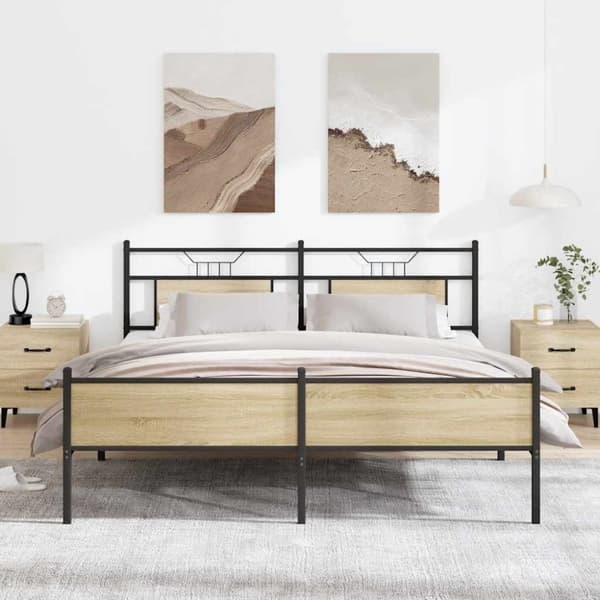 vidaXL Metallinen sängynrunko ilman patjaa Sonoma-tammi 160x200 cm
