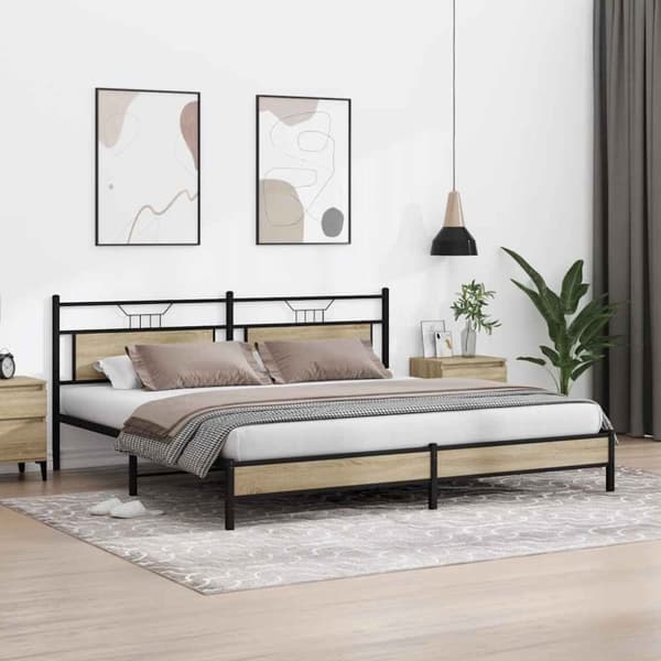 vidaXL Sengeramme i metall uten madrass sonoma eik 193x203 cm