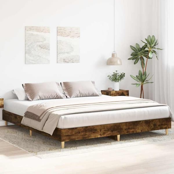 vidaXL Sengeramme uten madrass madrass røkt eik 200x200 cm