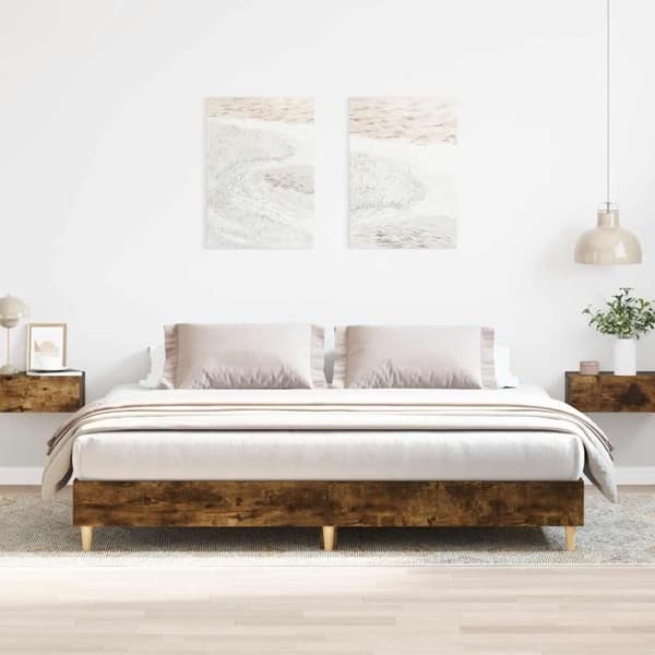vidaXL Sengeramme uten madrass madrass røkt eik 200x200 cm
