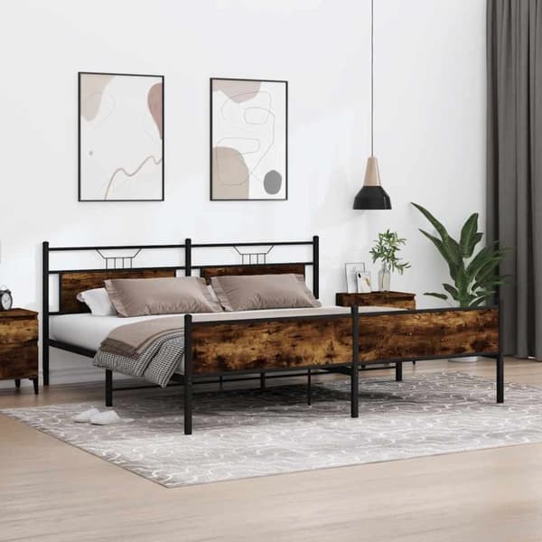 vidaXL Sengeramme i metall uten madrass røkt eik 193x203 cm