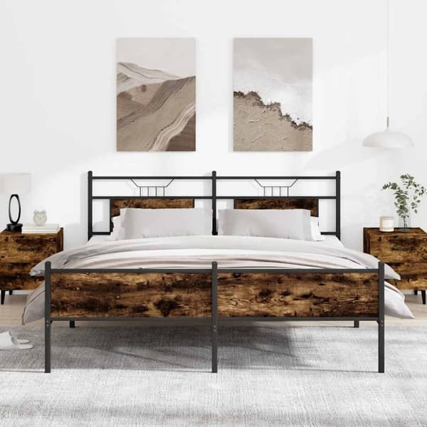 vidaXL Sengeramme i metall uten madrass røkt eik 183x213 cm