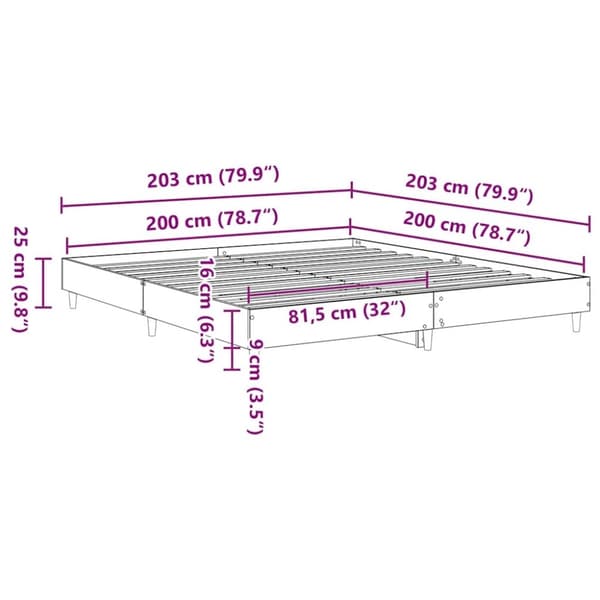 vidaXL Sengeramme uten madrass gammelt tre 200x200 cm konstruert tre