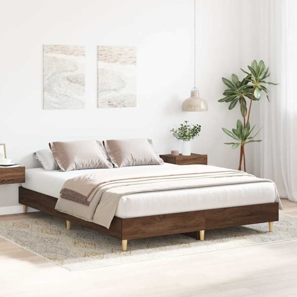 vidaXL sengestel uden madras 150x200 cm konstrueret træ brunt eg