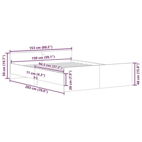 vidaXL Sängynrunko ilman patjaa vanha puu 150x200 cm tekninen puu