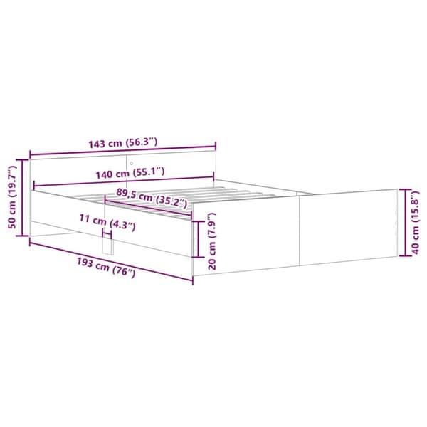 vidaXL Sengeramme uten madrass artisan eik 140x190 cm konstruert tre