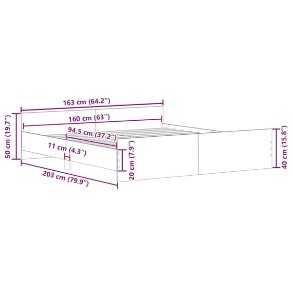 vidaXL Sengeramme uten madrass artisan eik 160x200 cm konstruert tre