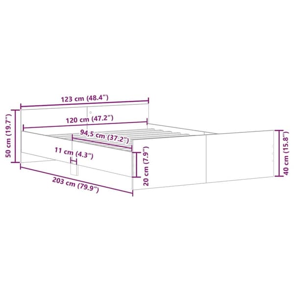 vidaXL Sängram utan madrass gammalt trä 120x200cm konstruerat trä