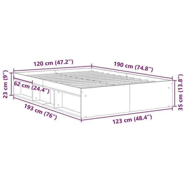 vidaXL Sengeramme uten madrass gammelt tre 120x190 cm konstruert tre