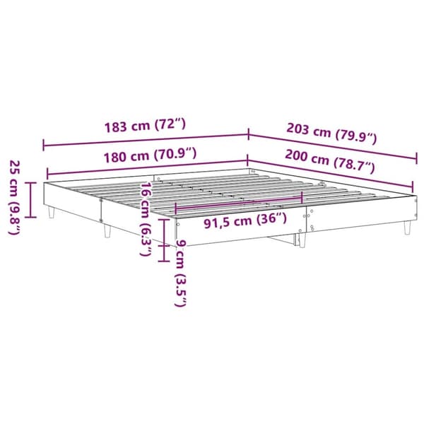 vidaXL sengestel uden madras 180x200 cm konstrueret træ grå sonoma-eg
