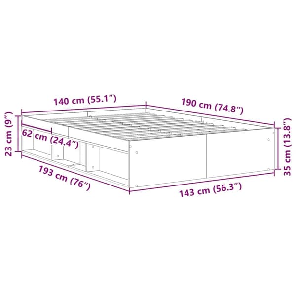 vidaXL Sengeramme uten madrass gammelt tre 140x190 cm konstruert tre