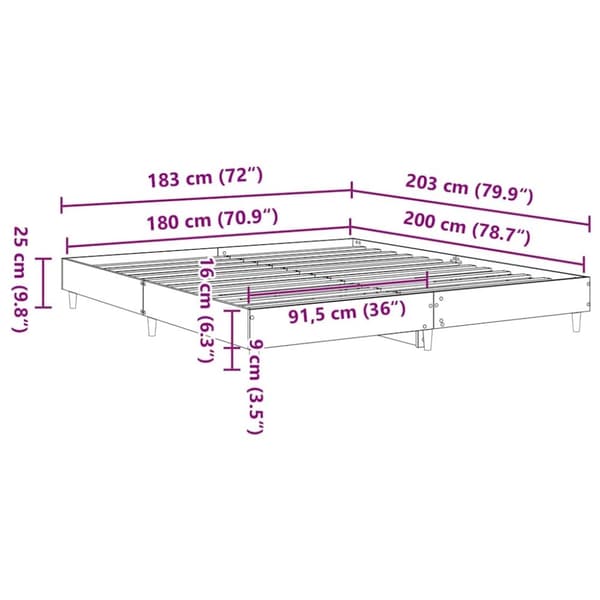 vidaXL Sengeramme uten madrass sonoma eik 180x200 cm konstruert tre
