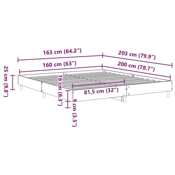 vidaXL Sengeramme uten madrass svart 160x200 cm konstruert tre