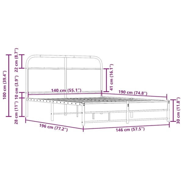vidaXL Sengeramme uten madrass røkt eik 140x190 cm konstruert tre