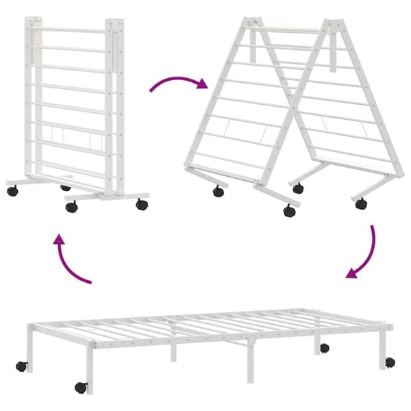 vidaXL Sängram utan madrass hopfällbar vit 100x200 cm stål