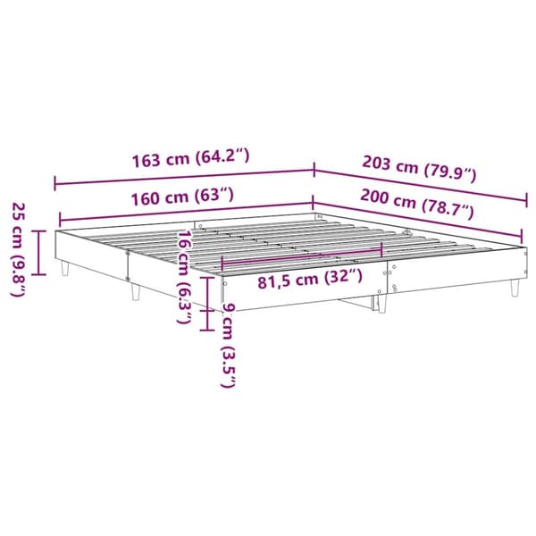 vidaXL sengestel uden madras 160x200 cm konstrueret træ grå sonoma-eg