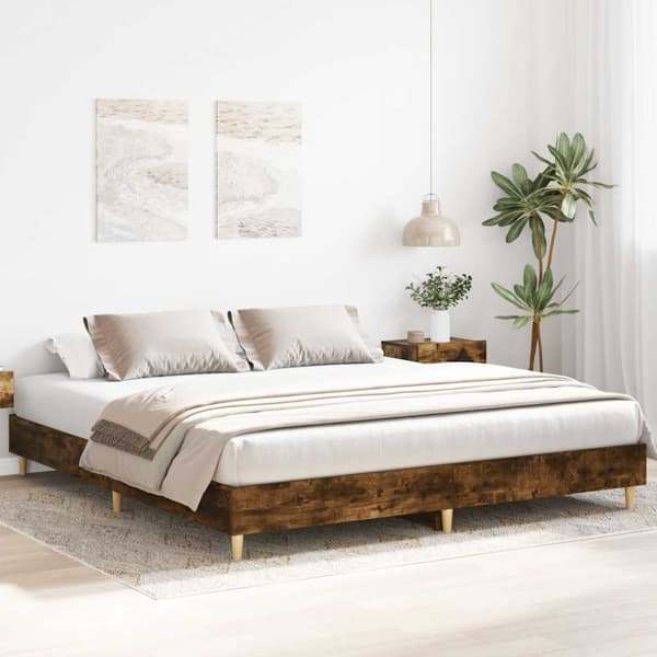 vidaXL Sengeramme uten madrass røkt eik 160x200 cm konstruert tre