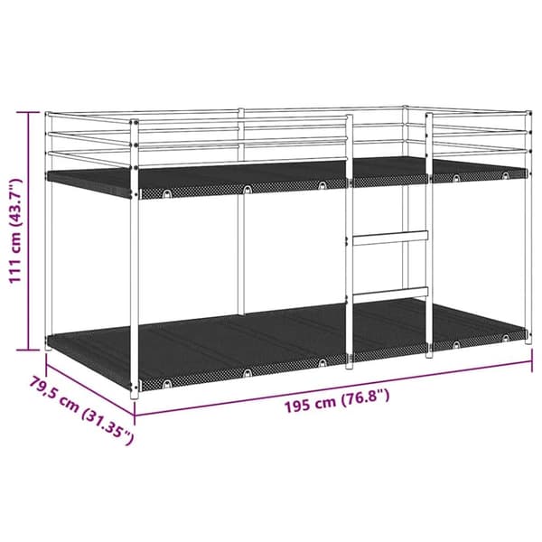 vidaXL Køyeseng uten madrass hvit 75x190 cm stål