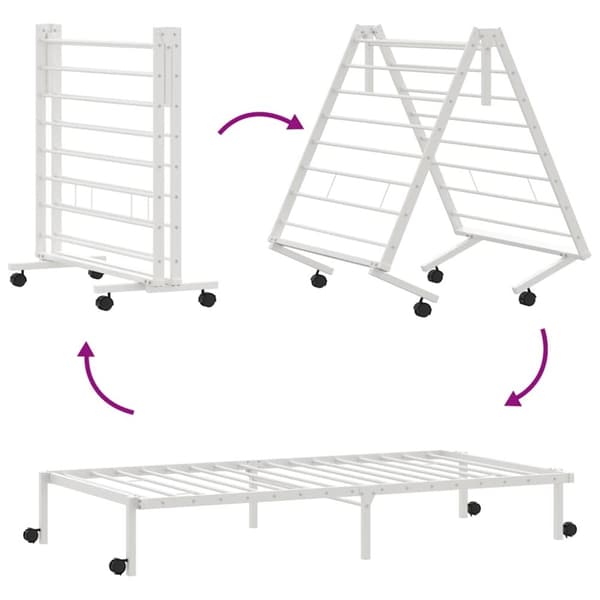 vidaXL Sängram utan madrass hopfällbar vit 75x190 cm stål