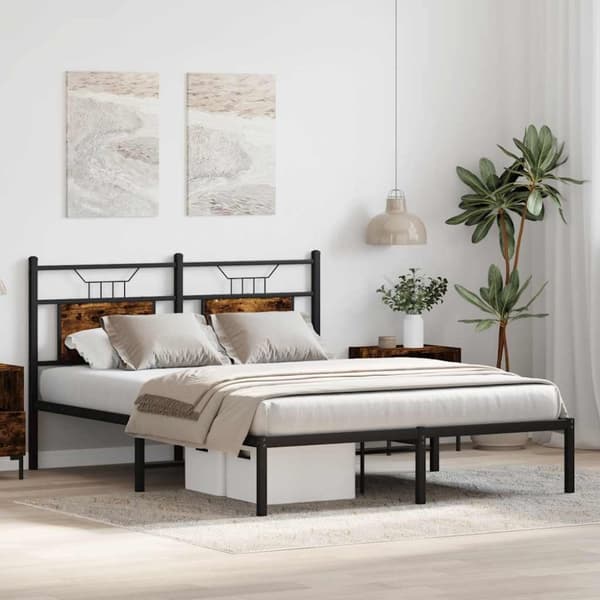 vidaXL sengeramme 137x190 cm uden madras konstrueret træ røget eg