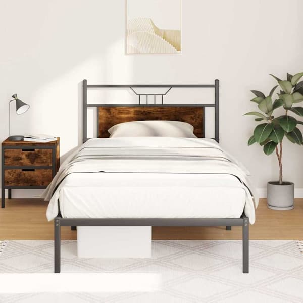 vidaXL sengeramme uden madras 107x203 cm konstrueret træ røget eg