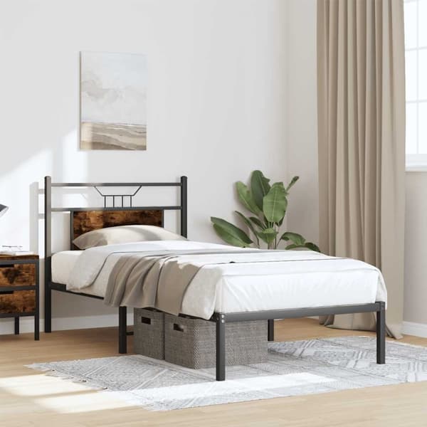 vidaXL Sengeramme uten madrass røkt eik 75x190 cm konstruert tre