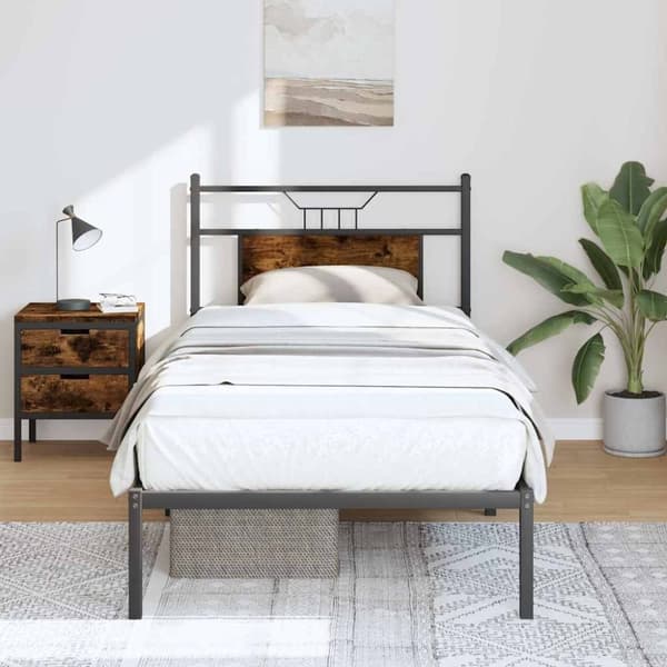 vidaXL Sengeramme uten madrass røkt eik 75x190 cm konstruert tre