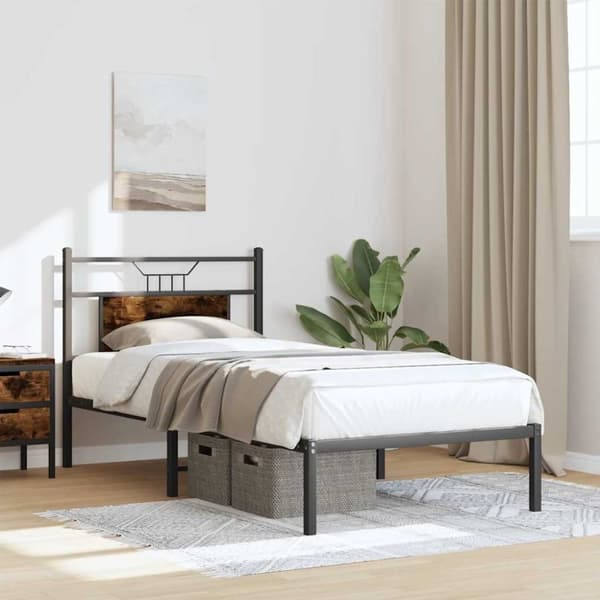 vidaXL Sengeramme uten madrass røkt eik 90x190 cm konstruert tre