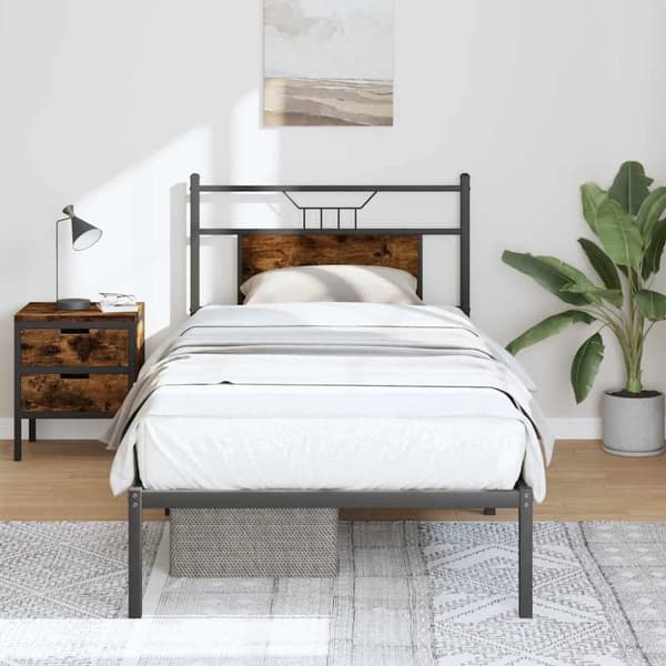 vidaXL Sengeramme uten madrass røkt eik 90x190 cm konstruert tre