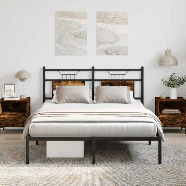 vidaXL Sengeramme uten madrass røkt eik 137x190 cm konstruert tre