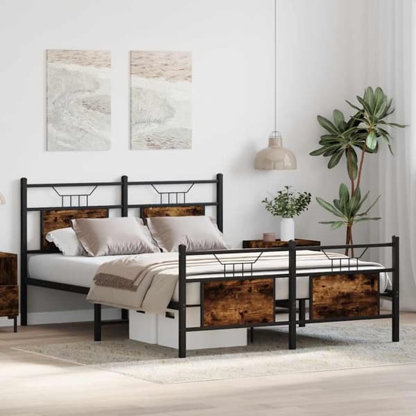 vidaXL sengeramme 150x200 cm uden madras konstrueret træ røget eg