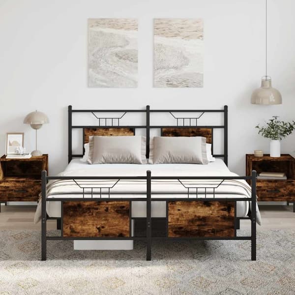 vidaXL sengeramme 150x200 cm uden madras konstrueret træ røget eg