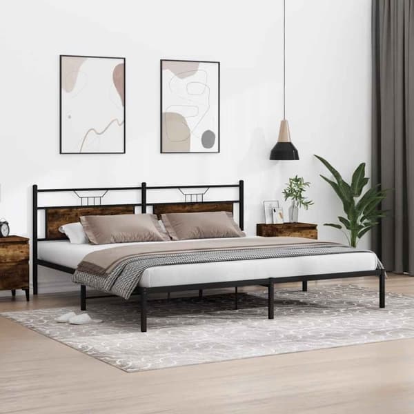 vidaXL Sengeramme uten madrass røkt eik 193x203 cm konstruert tre