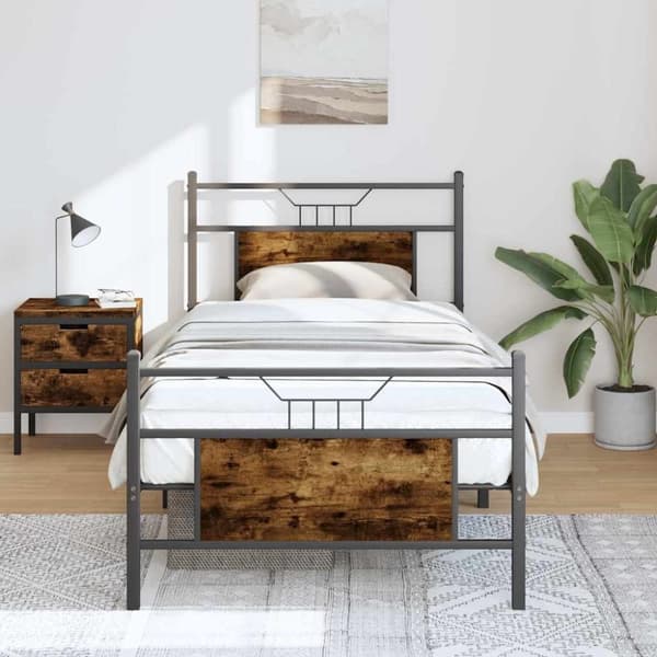 vidaXL Sengeramme uten madrass røkt eik 90x190 cm konstruert tre