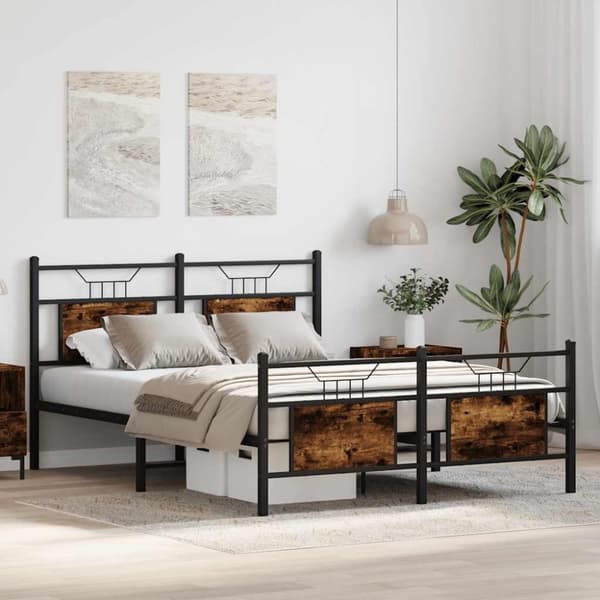 vidaXL Sengeramme uten madrass røkt eik 140x190 cm konstruert tre
