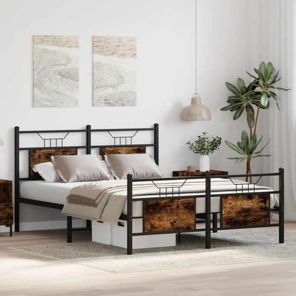 vidaXL Sengeramme uten madrass røkt eik 140x200 cm konstruert tre