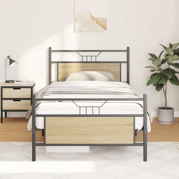 vidaXL sengeramme uden madras 107x203 cm konstrueret træ sonoma-eg