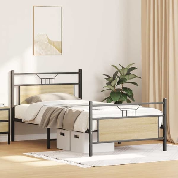 vidaXL sengeramme uden madras 107x203 cm konstrueret træ sonoma-eg