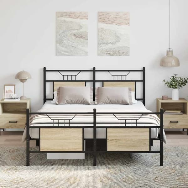 vidaXL Sängynrunko ilman patjaa Sonoma-tammi 140x190 cm tekninen puu
