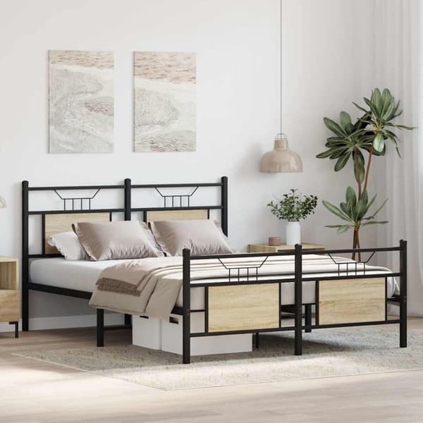 vidaXL Sängynrunko ilman patjaa Sonoma-tammi 140x190 cm tekninen puu