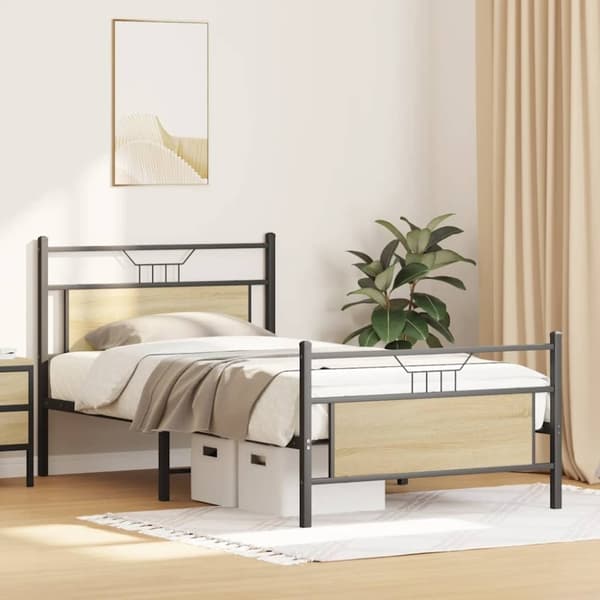 vidaXL Sängram utan madrass sonoma-ek 100x190 cm konstruerad trä