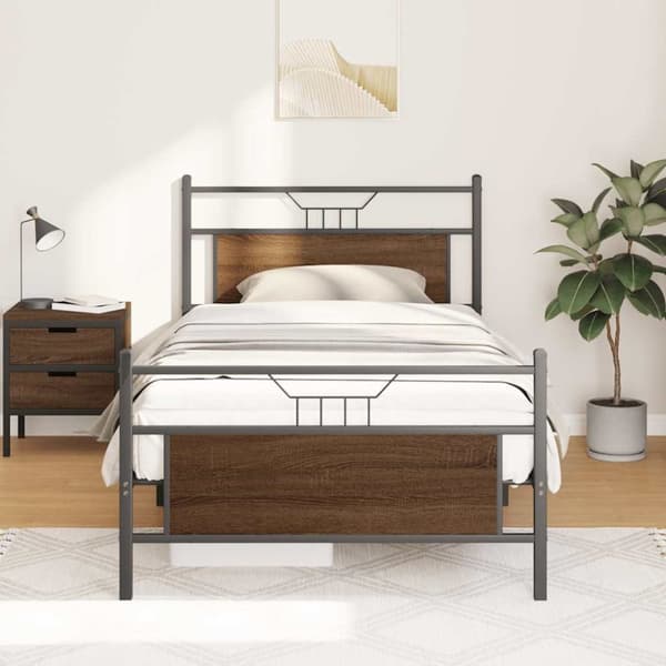 vidaXL Sängynrunko ilman patjaa ruskea tammi 107x203 cm tekninen puu