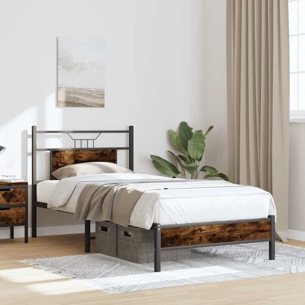 vidaXL Sengeramme uten madrass røkt eik 90x190 cm konstruert tre