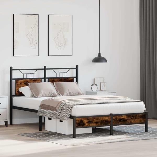 vidaXL Sengeramme uten madrass røkt eik 120x190 cm konstruert tre