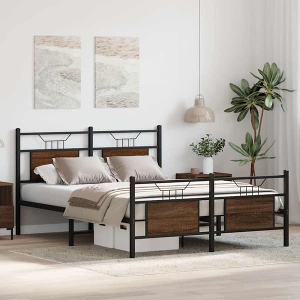 vidaXL sengeramme 140x190 cm uden madras konstrueret træ brunt eg