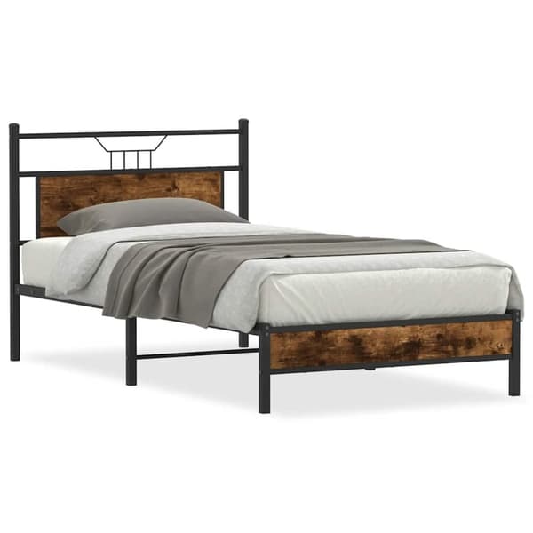 vidaXL sengeramme uden madras 107x203 cm konstrueret træ røget eg